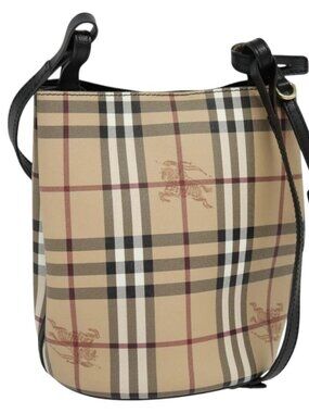 BURBERRY Nova Check Shoulder Bag PVC Beige Gold